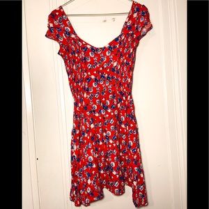Red and Blue Flowered Dress